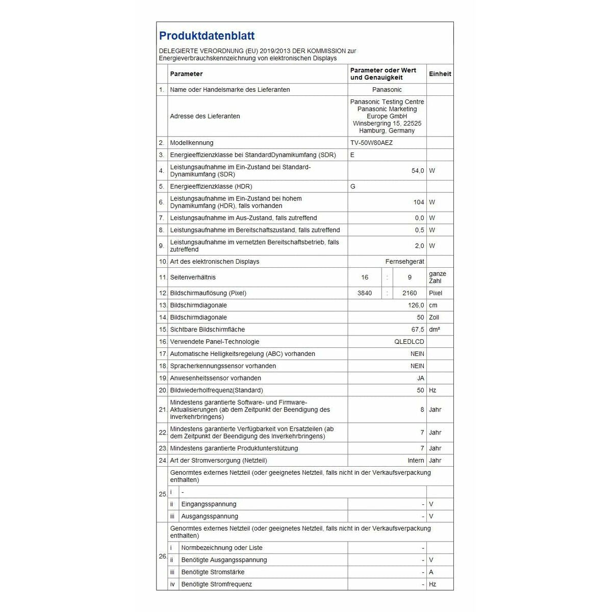 Smart TV Panasonic TV50W80AEZ   50 50" 4K Ultra HD HDR QLED
