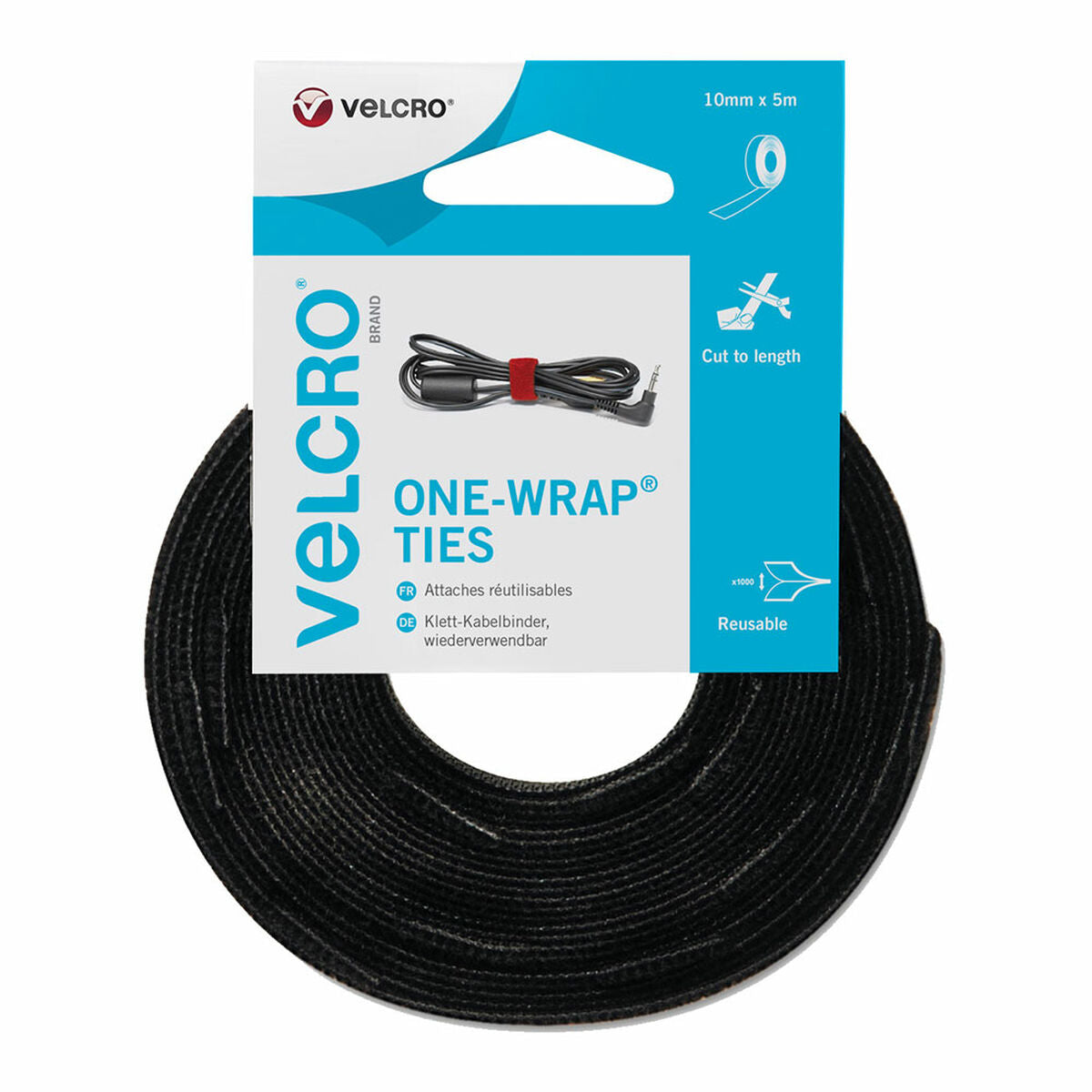 Cable holder Velcro one-wrap Black 10 mm x 5 m
