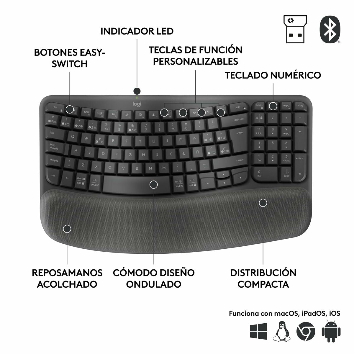 Keyboard and Mouse Logitech Graphite Steel Spanish Qwerty