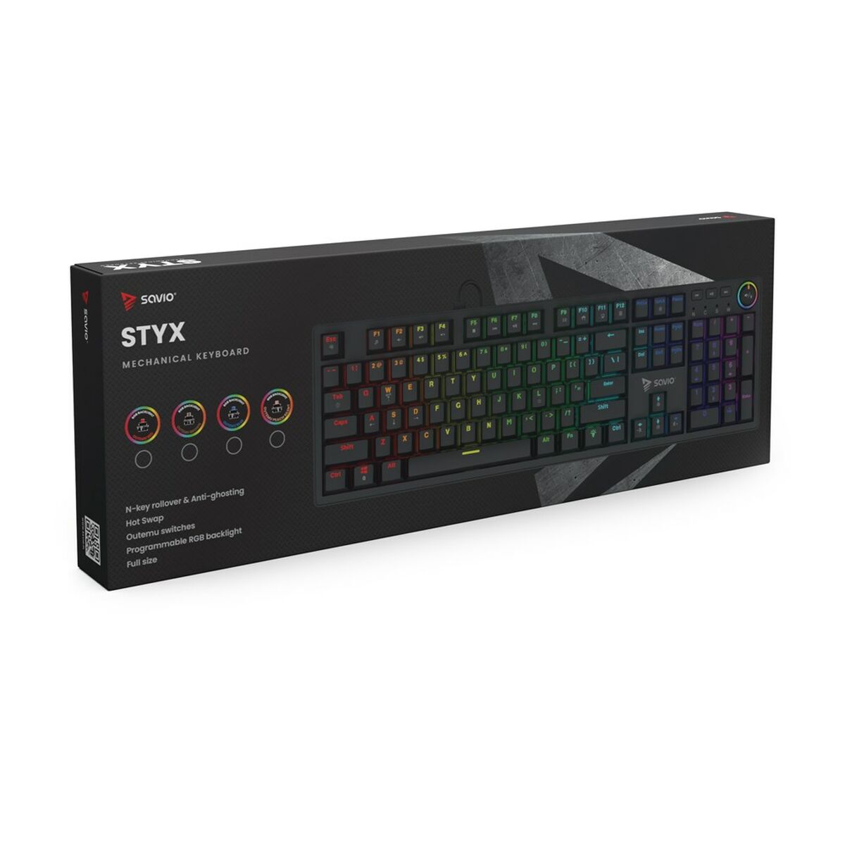 Keyboard Savio STYX Outemu Red Black Multicolour QWERTY