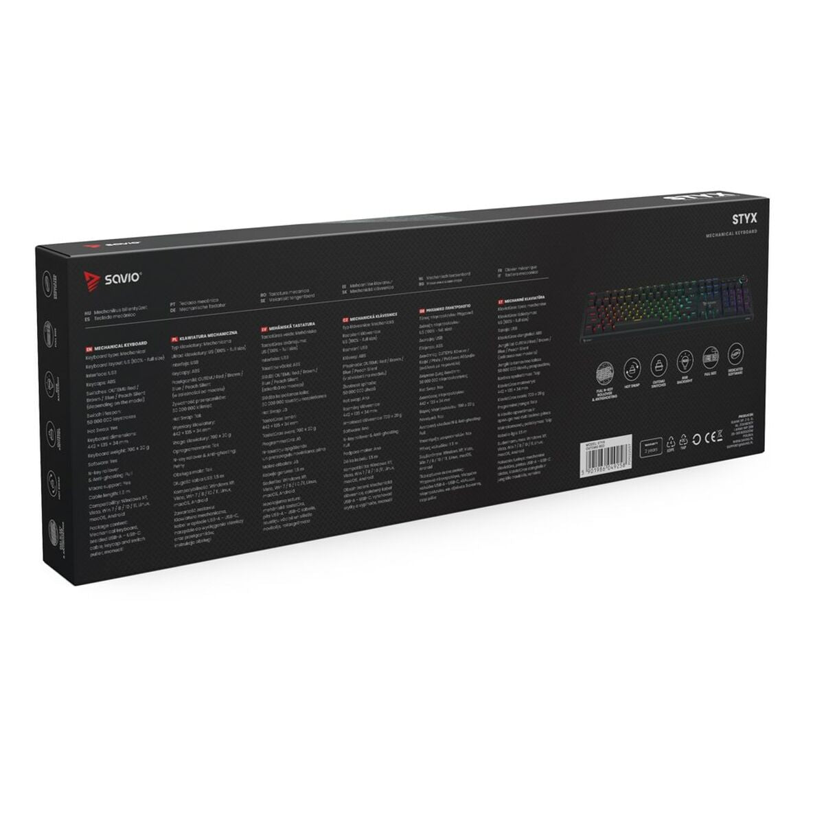 Keyboard Savio STYX Outemu Red Black Multicolour QWERTY