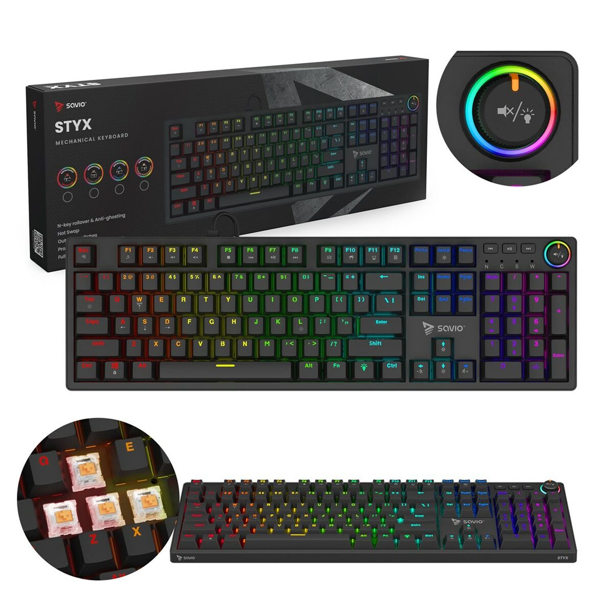 Keyboard Savio STYX PEACH SILENT Black Multicolour QWERTY