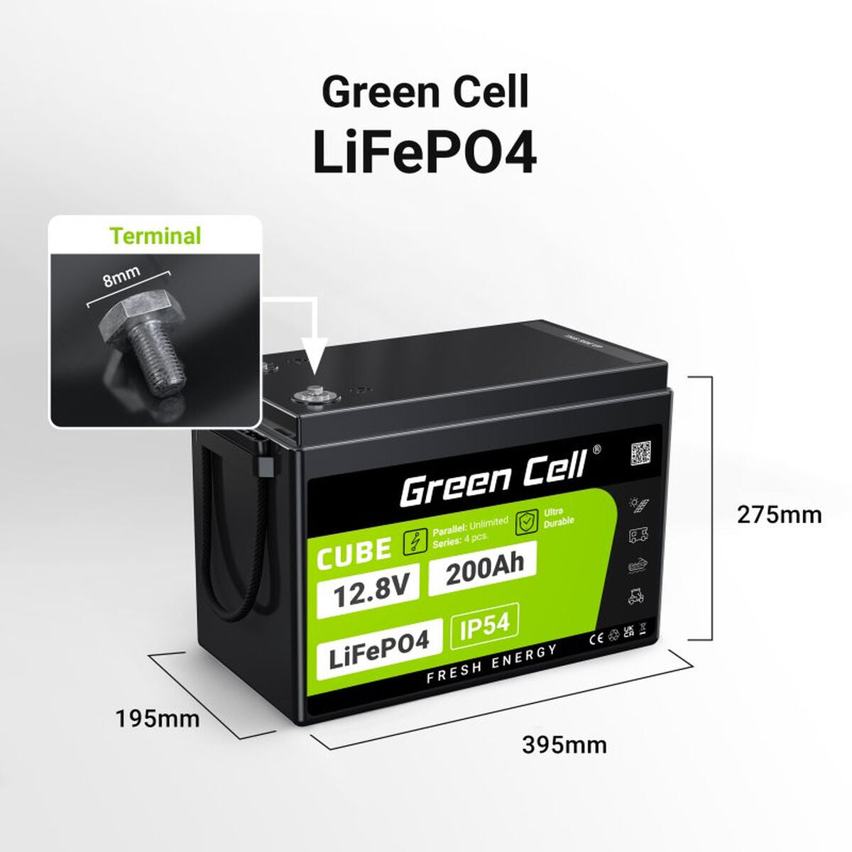 Battery for Uninterruptible Power Supply System UPS Green Cell LFPGC12V200AH 200 Ah