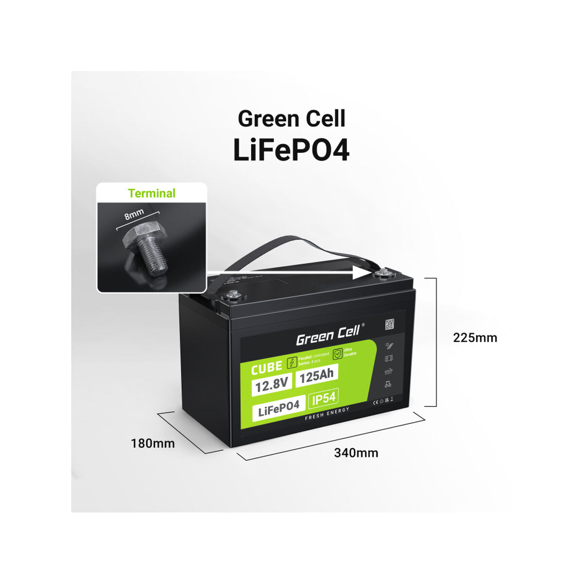 Battery for Uninterruptible Power Supply System UPS Green Cell LFPGC12V125AH 1600 wh 125 ah