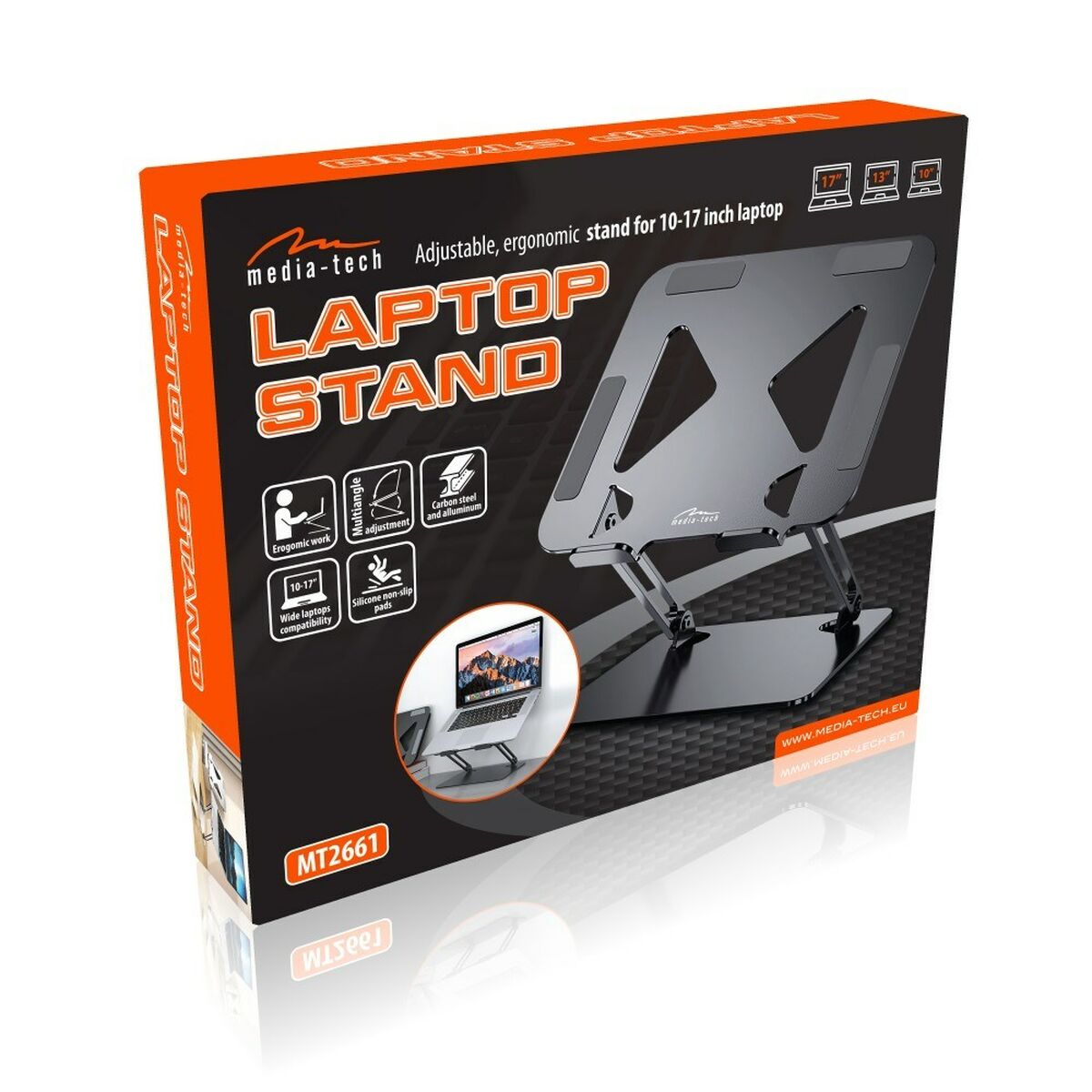 Folding and Adjustable Laptop Stand Media Tech MT2661 Silicone Aluminium Carbon steel