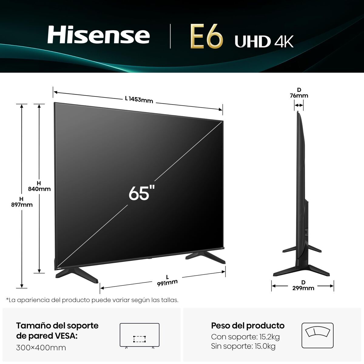Smart TV Hisense 65E63QT 4K Ultra HD 65" LED