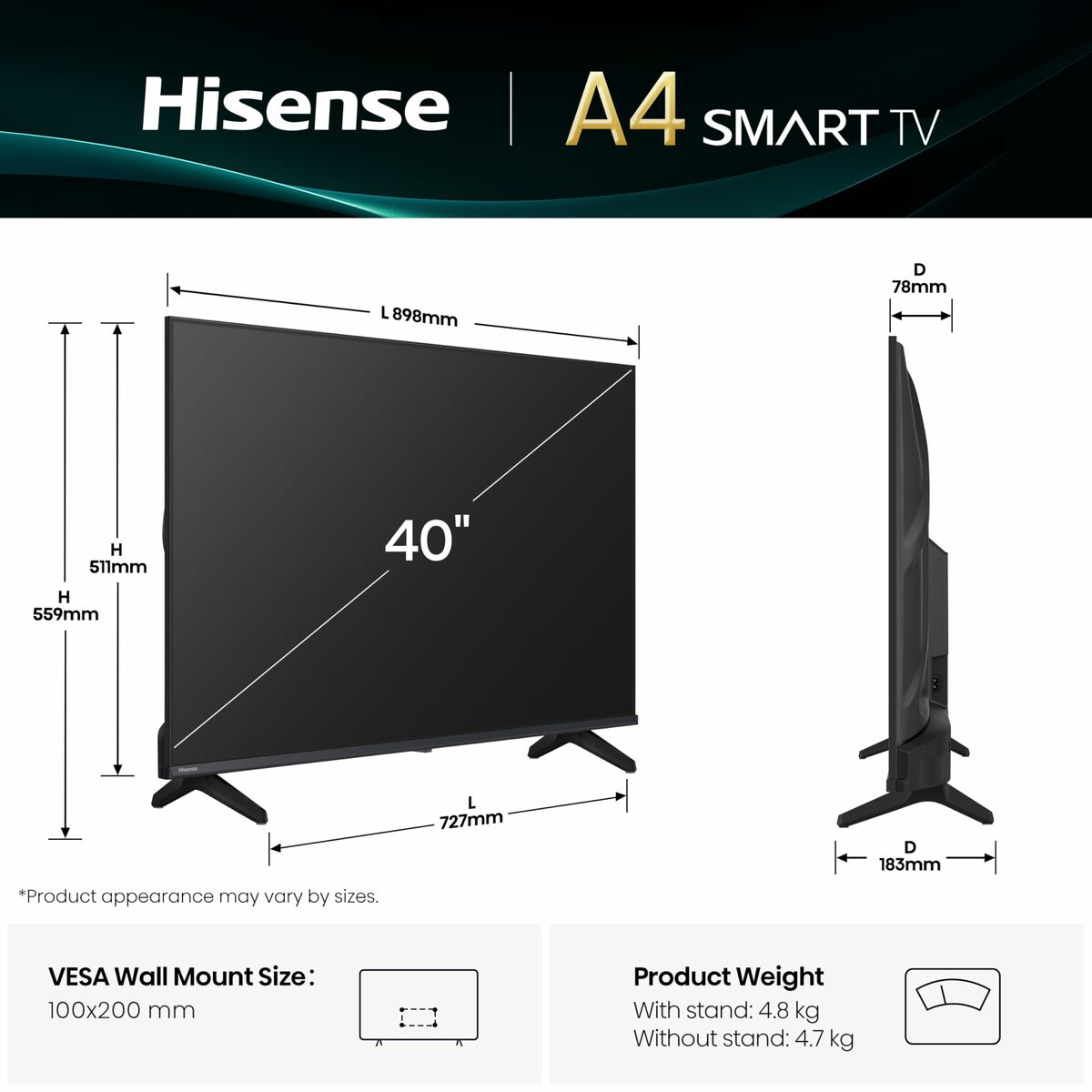 Smart TV Hisense 40A4Q        40 Full HD DLED 40"