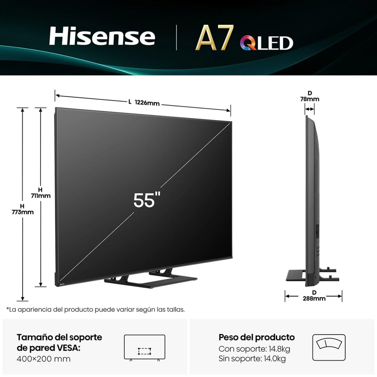 Smart TV Hisense 55A7Q 4K Ultra HD 55" QLED