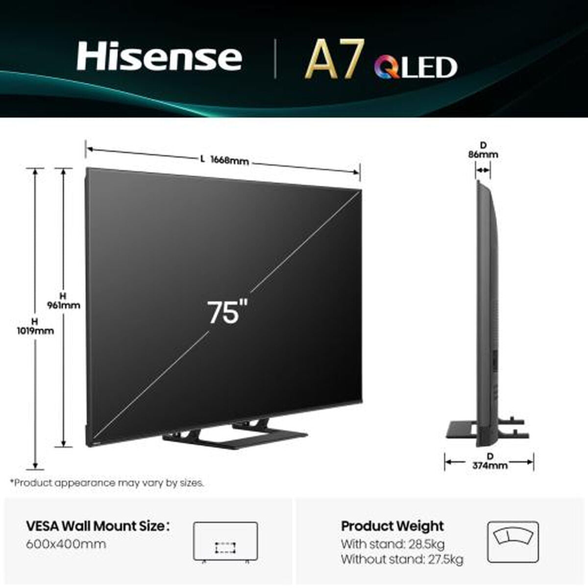 Smart TV Hisense 75A7K 75" 4K Ultra HD LED HDR D-LED QLED
