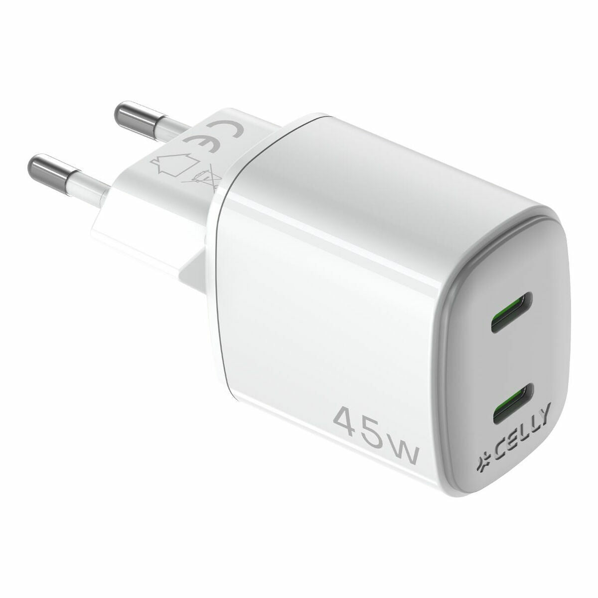 Wall Charger Celly UPTC2USBC45WWH White