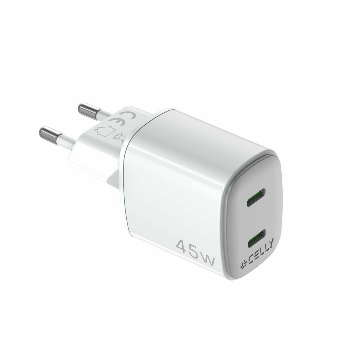 Wall Charger Celly UPTC2USBC45WWH White
