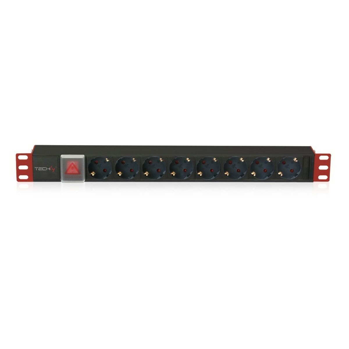Schuko 19" 8 Way Multi-socket Adapter with On / Off Switch Techly I-CASE STRIP-81UD Black Red 3500 W (3 m)
