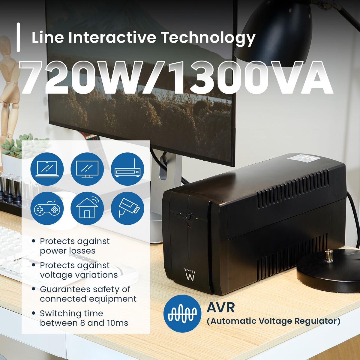 Uninterruptible Power Supply System Interactive UPS Ewent EW3997 720 W