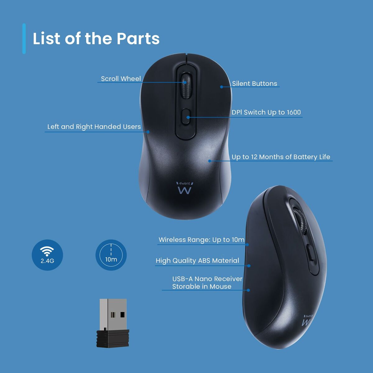 Mouse Ewent EW3218 Black 1600 dpi