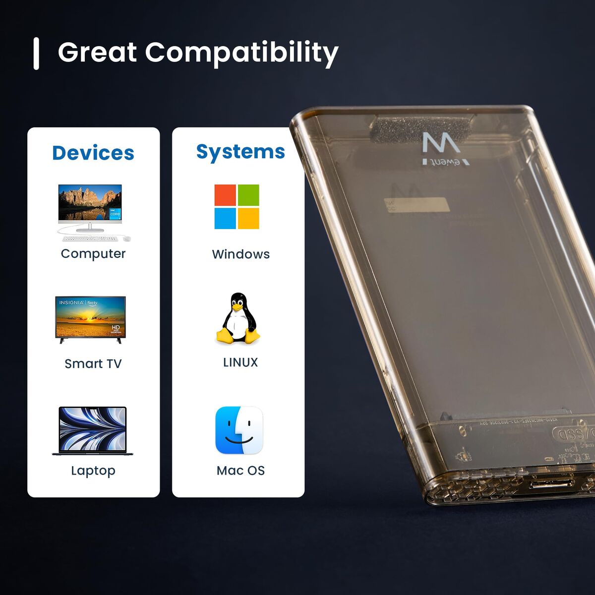 External Hard Drive Ewent EW7069 Transparent 2,5"