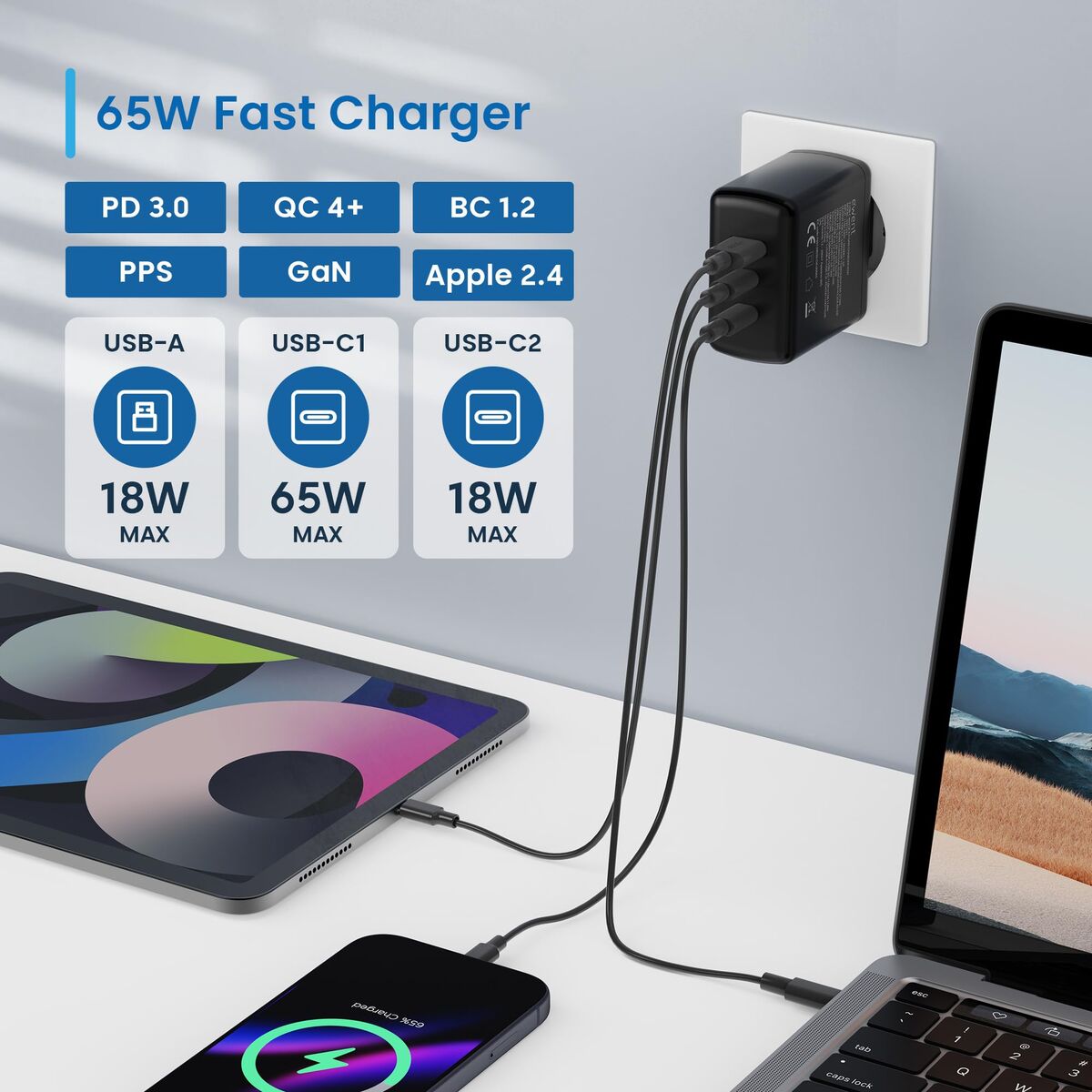 Wall Charger Ewent EW1331 Black 65 W