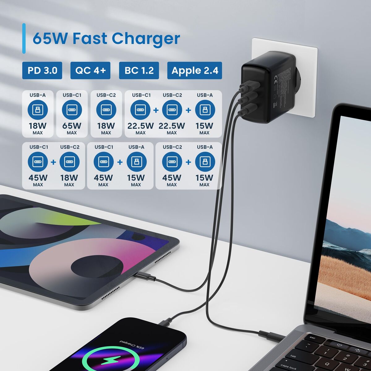 Wall Charger Ewent EW1331 Black 65 W