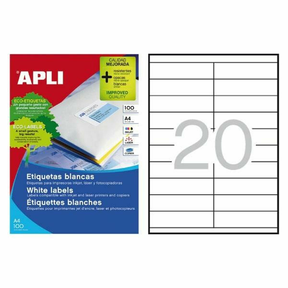 Adhesive labels Apli 01299 100 Sheets 105 x 29 mm White