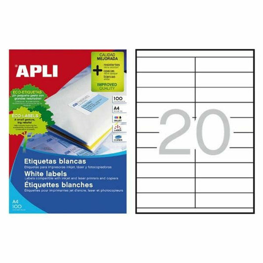 Adhesive labels Apli 01299 100 Sheets 105 x 29 mm White