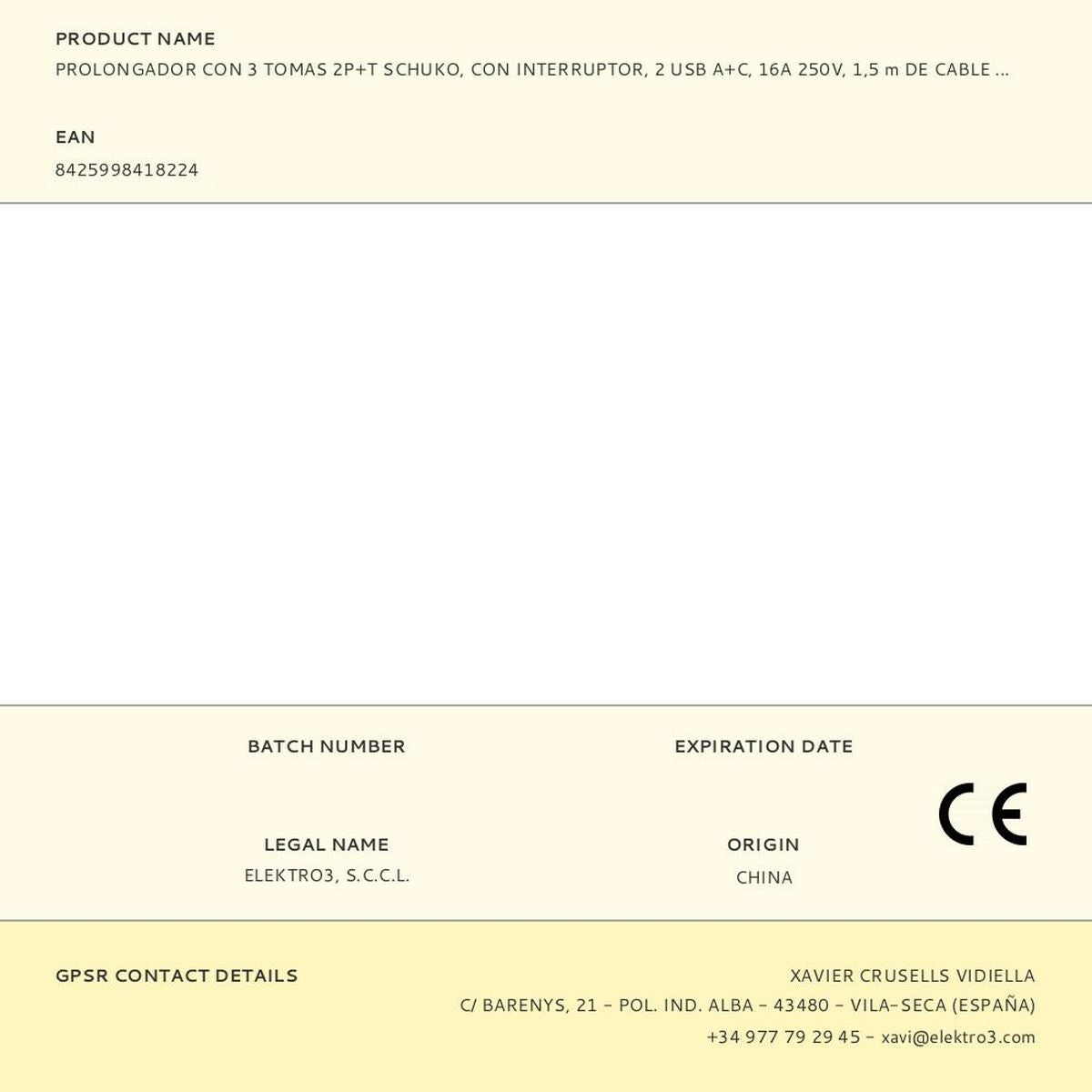 3-socket plugboard with power switch EDM 41822 White 3680 W 250 V 30 W (1,5 m)