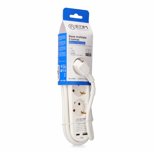 3-socket plugboard with power switch EDM 41822 White 3680 W 250 V 30 W (1,5 m)