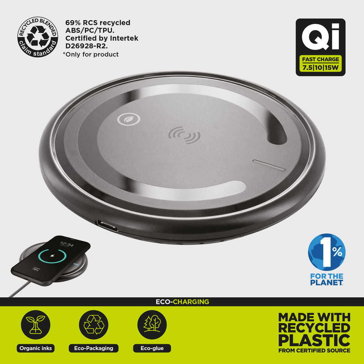 Cordless Charger Muvit for Change W114-R BLACK Black