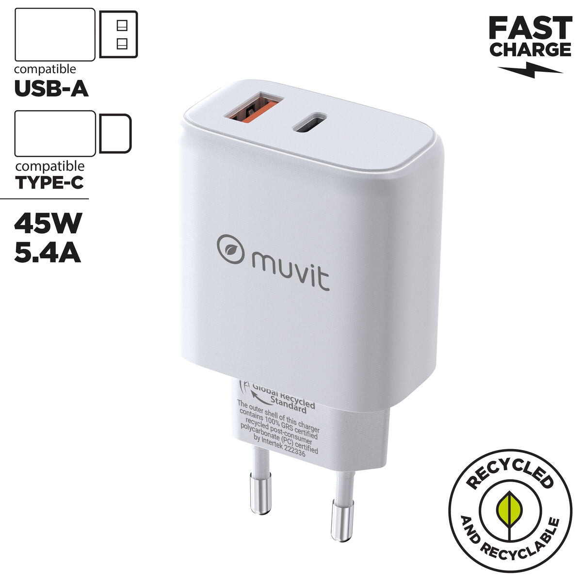 Wall Charger Muvit for Change MCD356 White 18 W 45 W