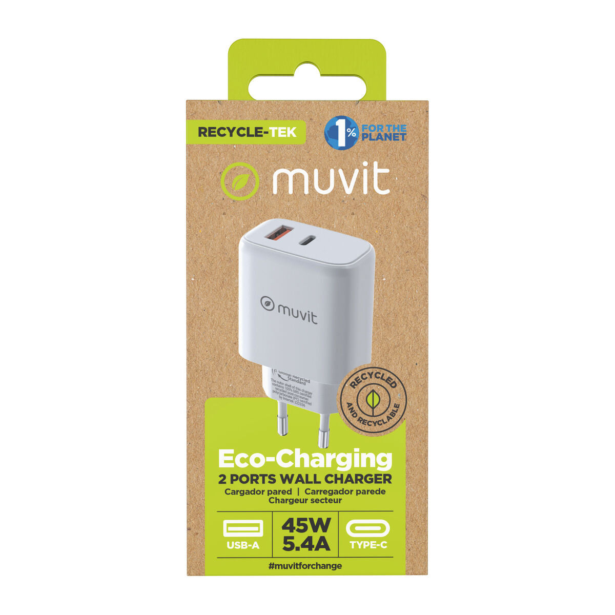 Wall Charger Muvit for Change MCD356 White 18 W 45 W