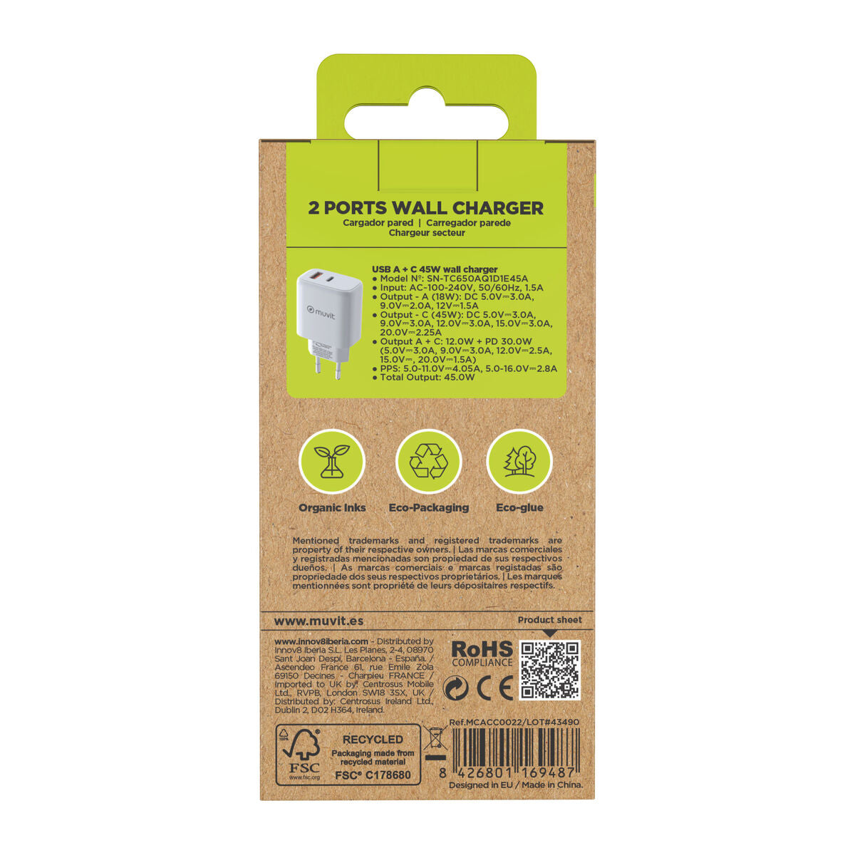 Wall Charger Muvit for Change MCD356 White 18 W 45 W