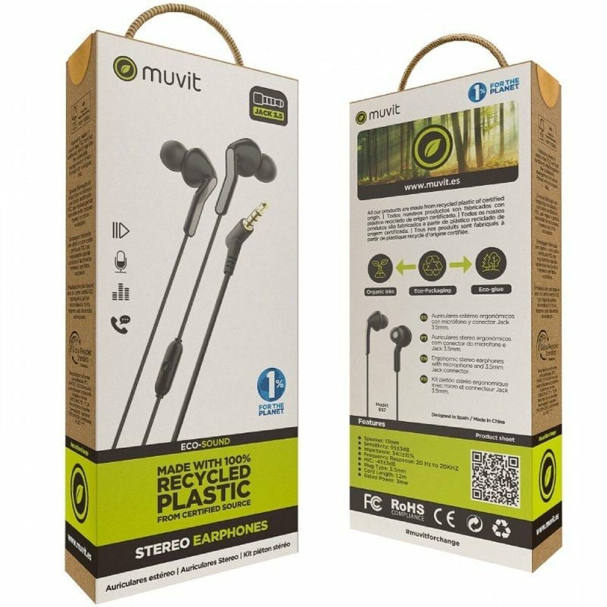 Headphones with Microphone Muvit E57 Black