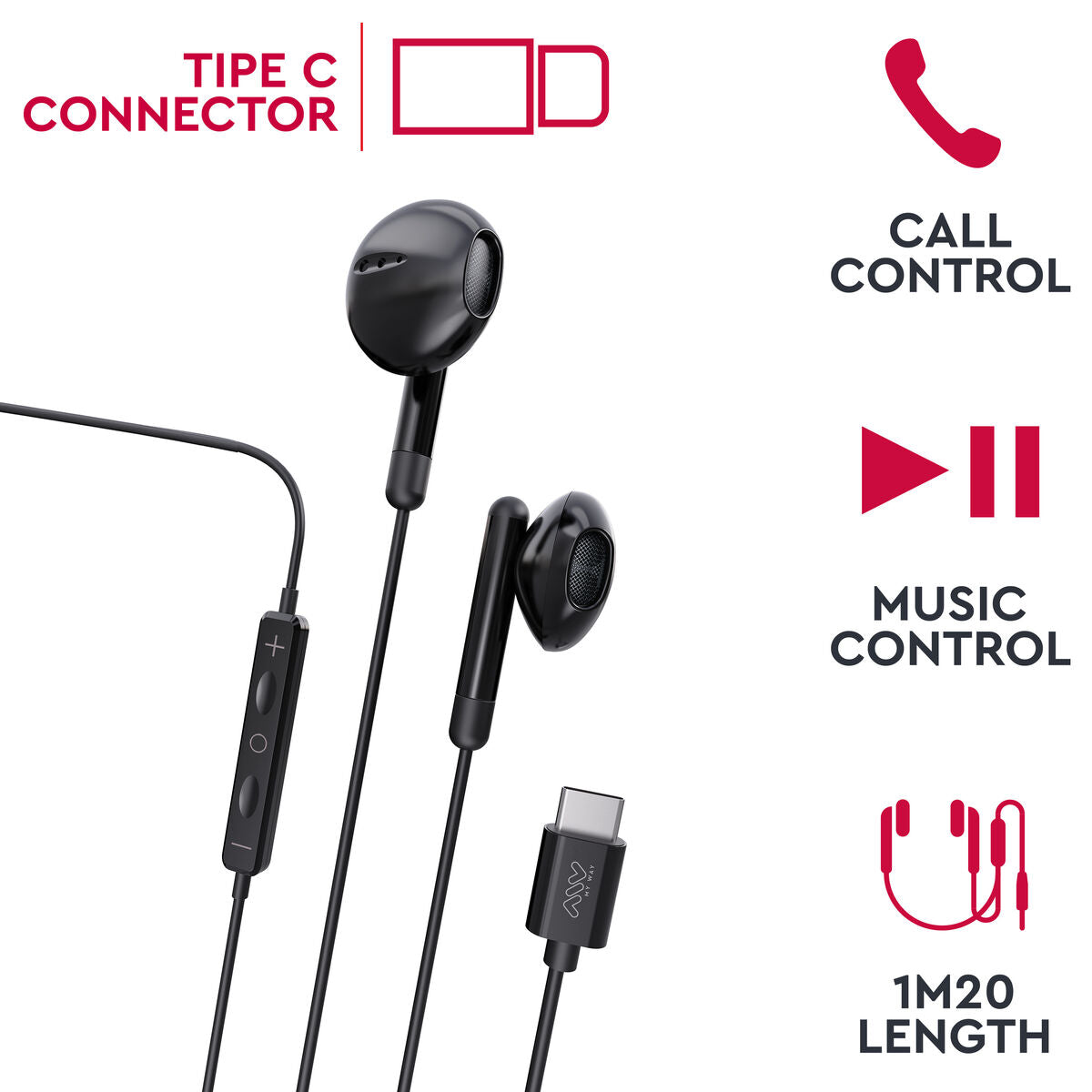 Headphones with Microphone Myway Black