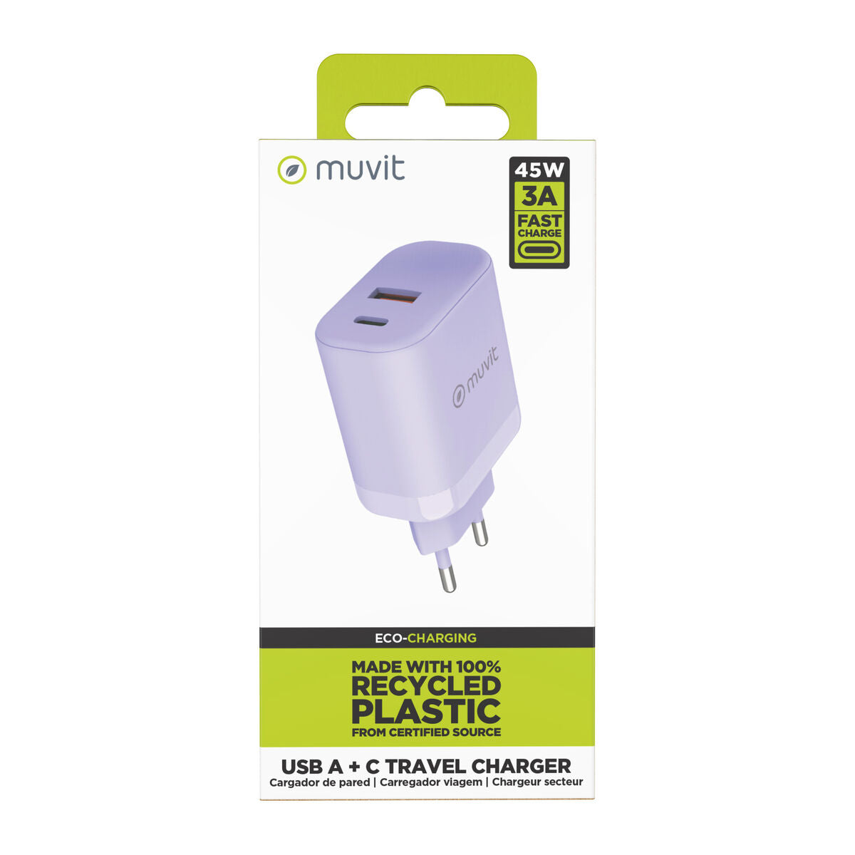 Wall Charger Muvit for Change WCEU24-45-AC Lavendar 45 W