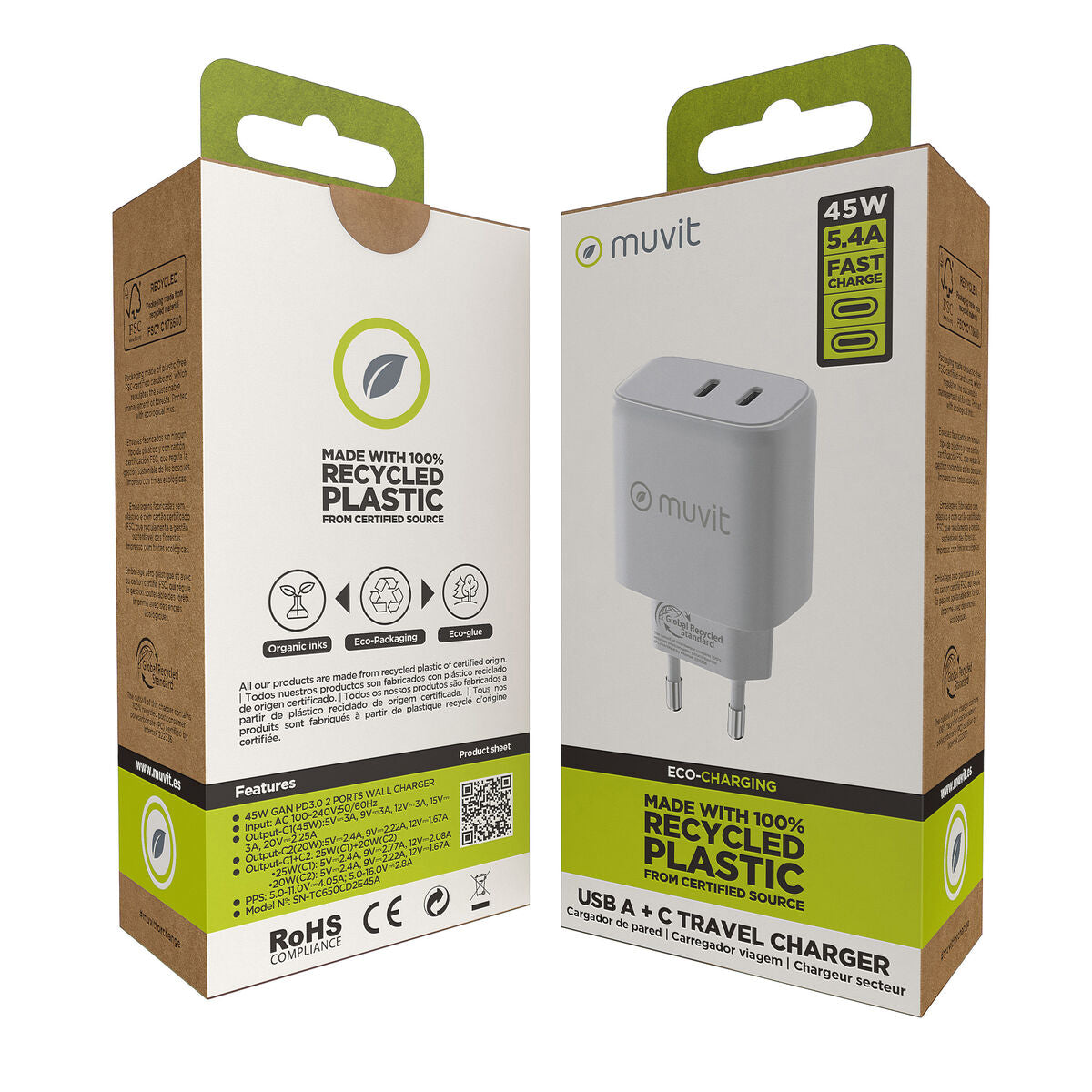Wall Charger Muvit for Change HC-175 White 20 W 45 W