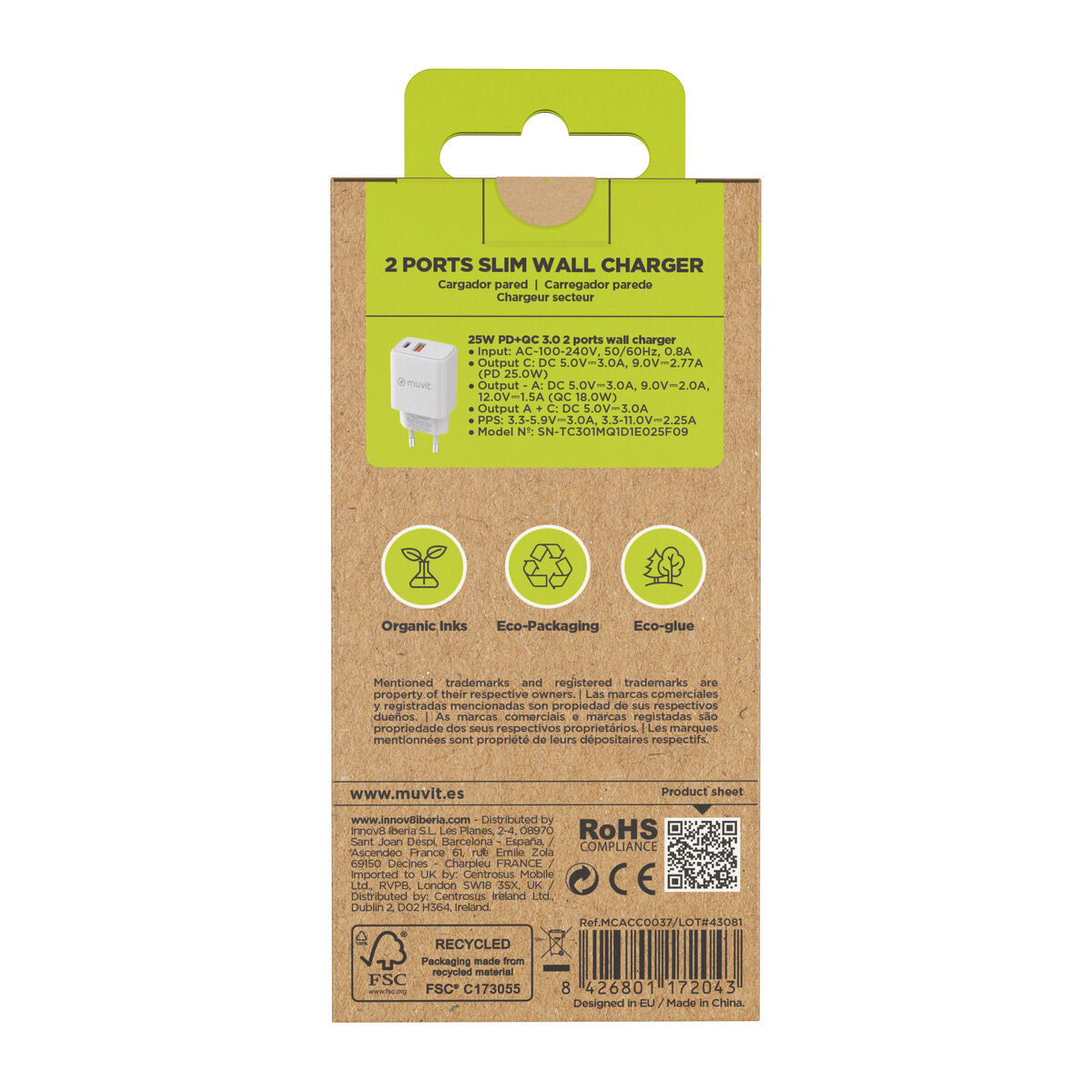 Wall Charger Muvit for Change MC-215 White 18 W 25 W