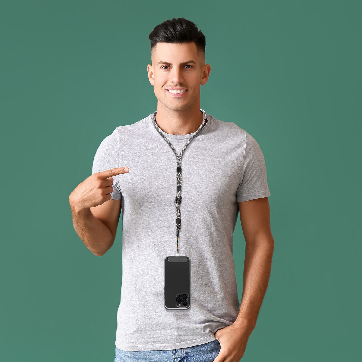 Mobile Phone Lanyard Muvit for Change Black White