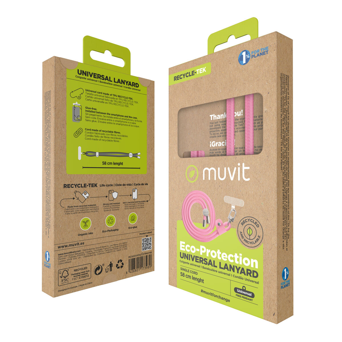 Mobile Phone Lanyard Muvit for Change Pink
