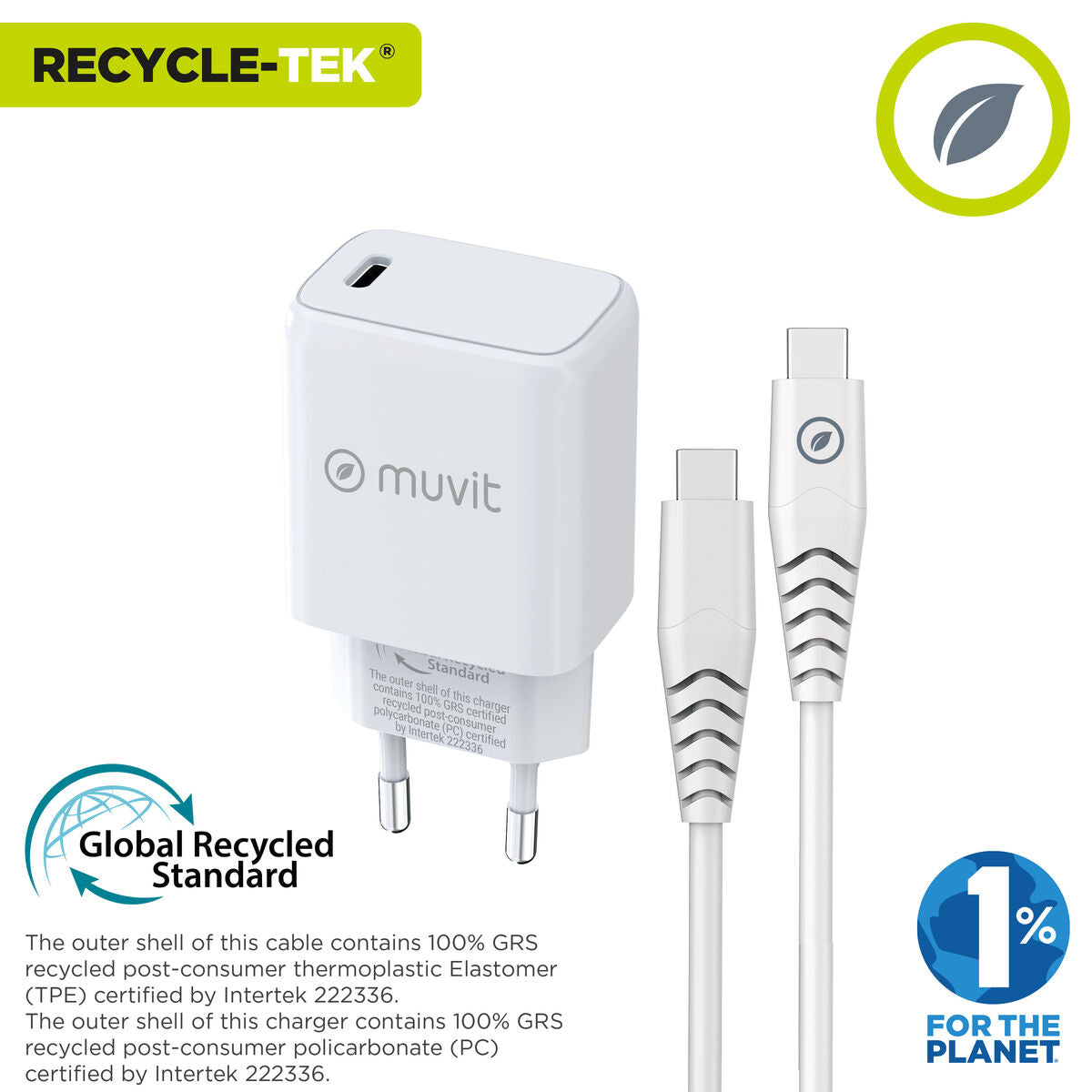 Wall Charger + USB-C Cable Muvit for Change White
