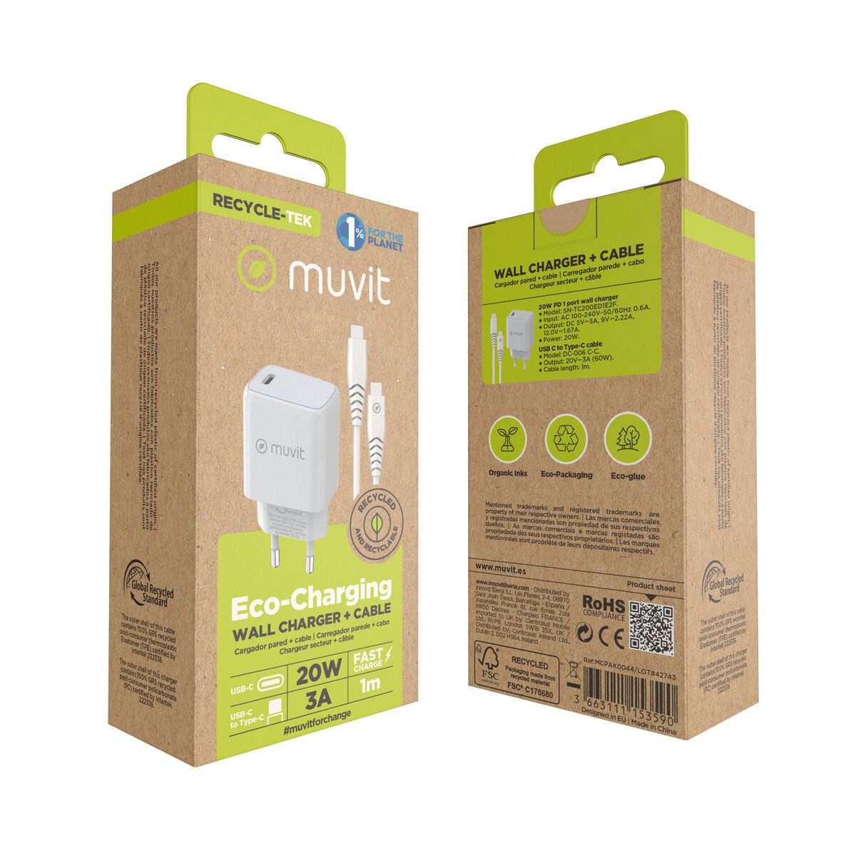 Wall Charger + USB-C Cable Muvit for Change White