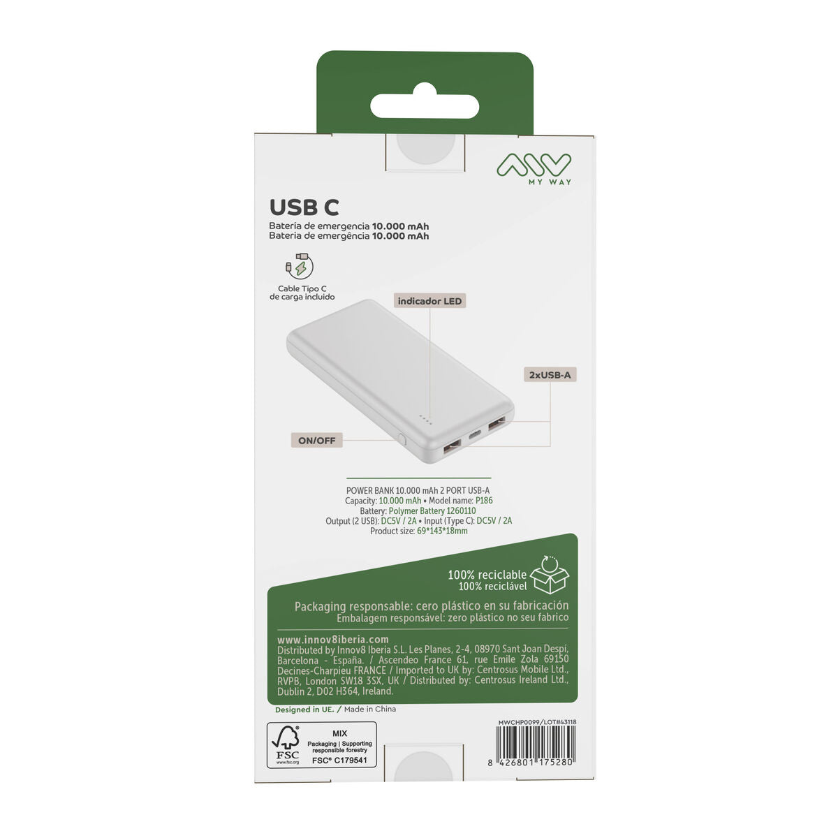 Powerbank Myway White 10000 mAh