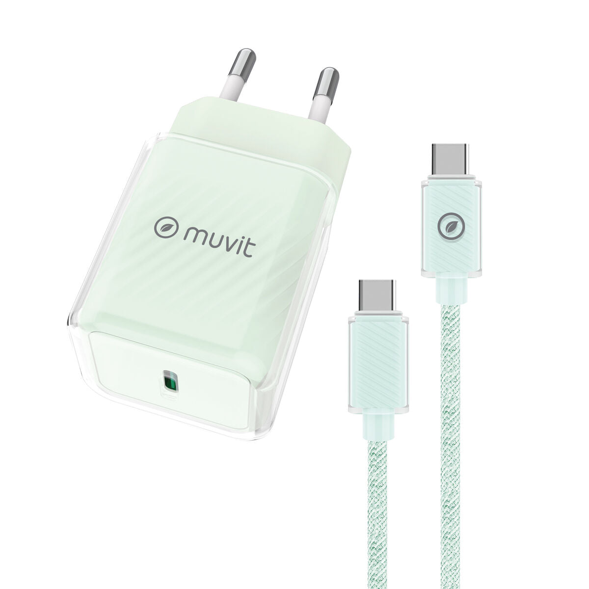 Wall Charger + USB-C Cable Muvit for Change  Glass GaN Green
