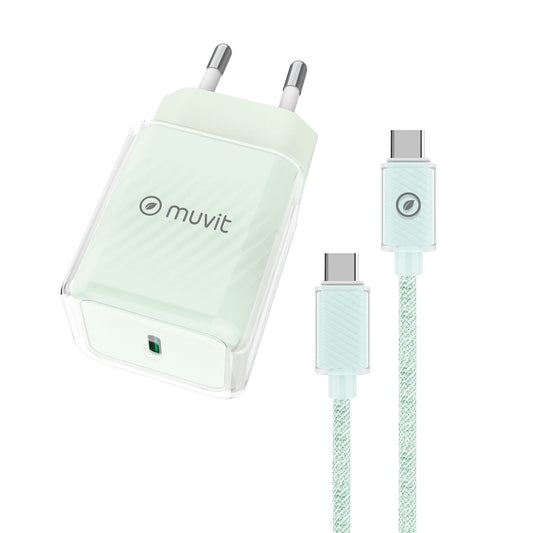 Wall Charger + USB-C Cable Muvit for Change  Glass GaN Green