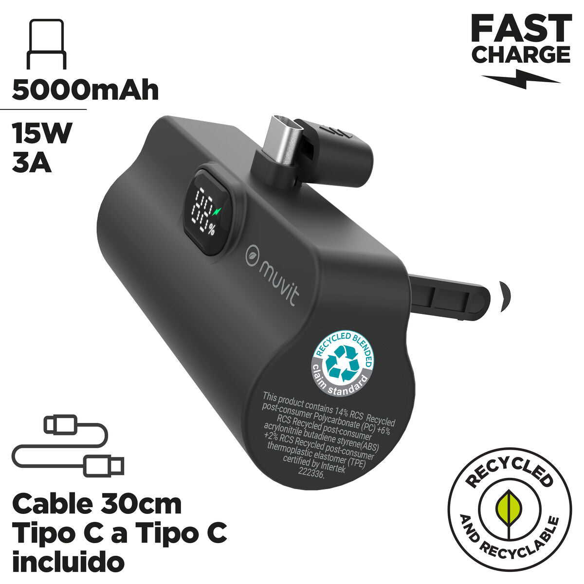 Powerbank Muvit for Change DP53D-R-PD Black 5000 mAh