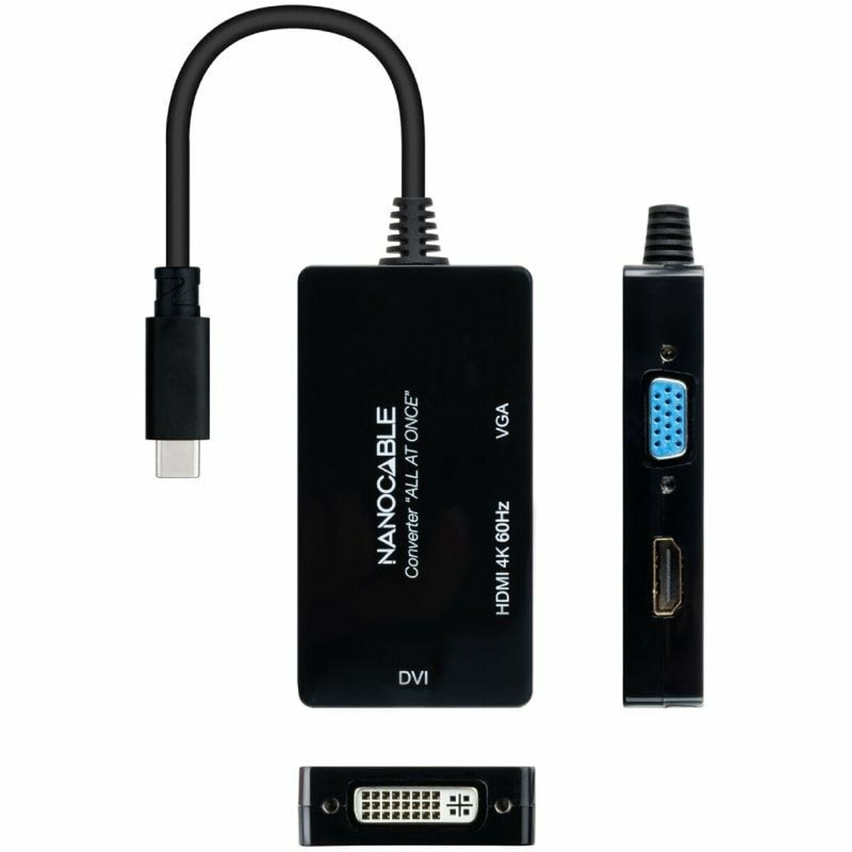 USB-C to VGA/HDMI/DVI Adapter NANOCABLE 10.16.4301-ALL Black 20 cm