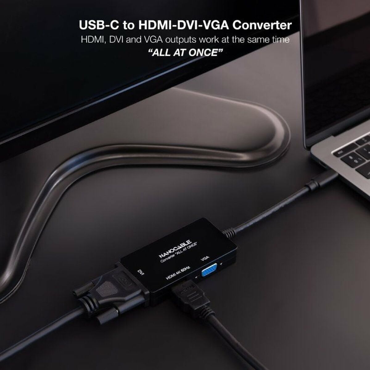 USB-C to VGA/HDMI/DVI Adapter NANOCABLE 10.16.4301-ALL Black 20 cm