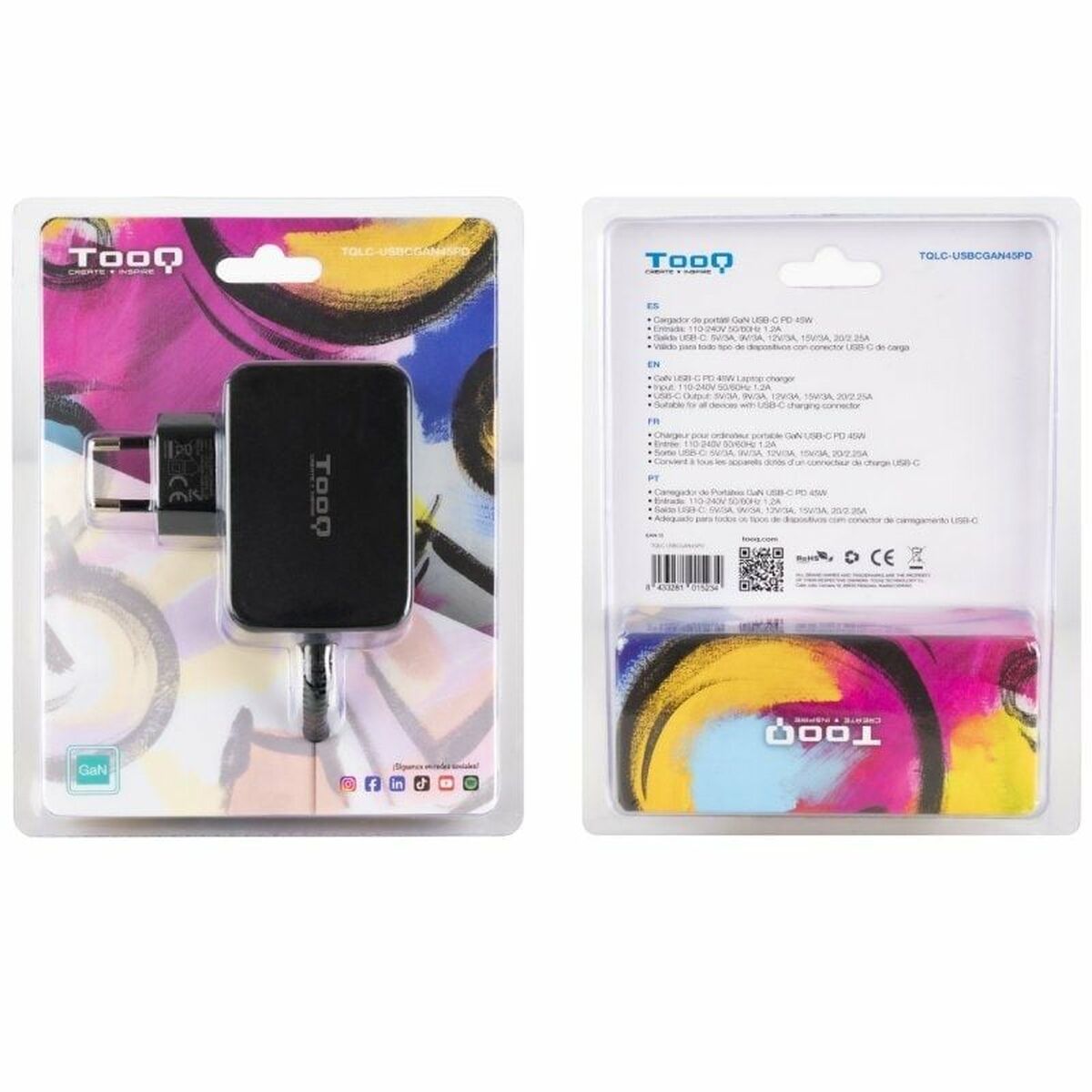 Laptop Charger TooQ TQLC-USBCGAN45PD 45 W