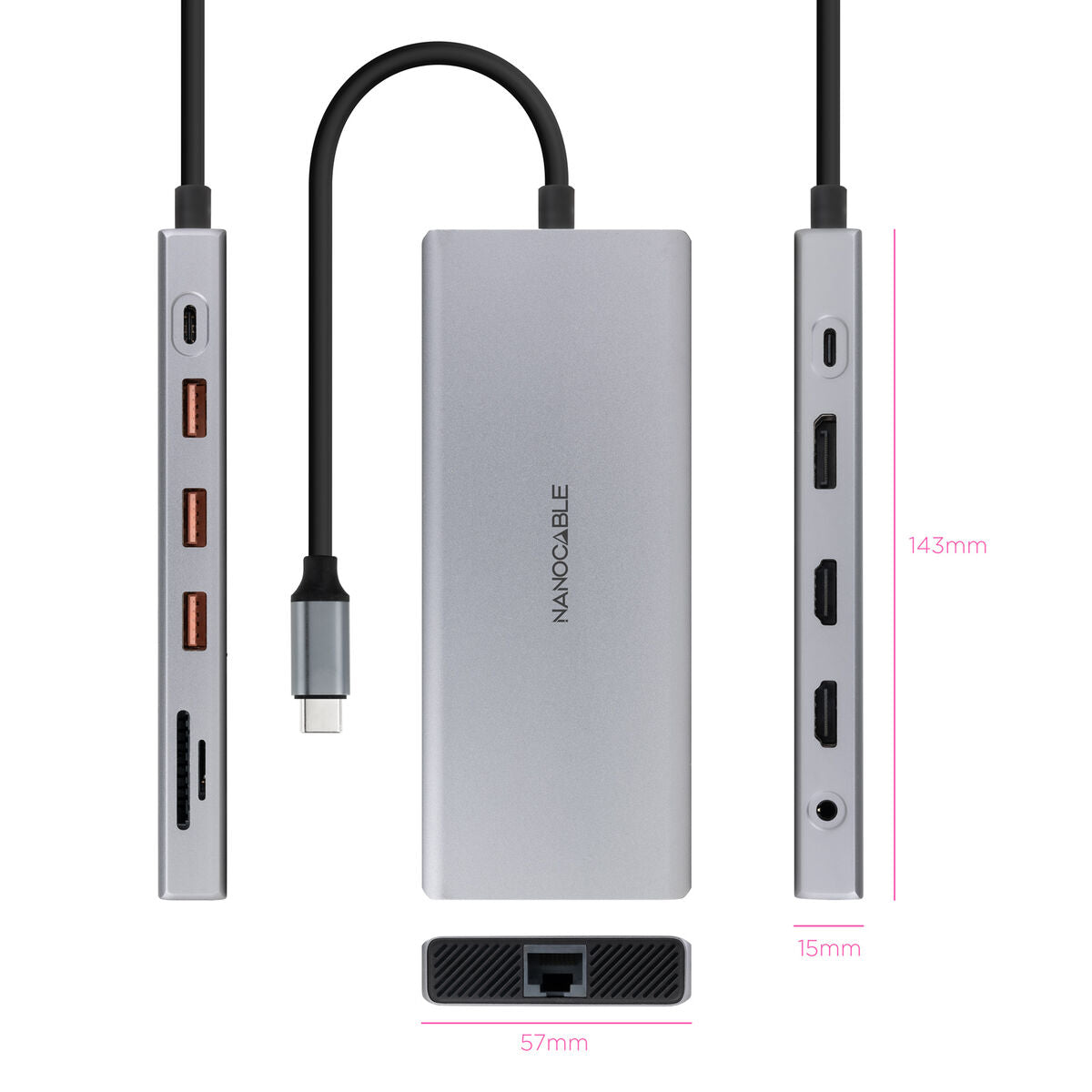 USB Hub NANOCABLE 10.16.4612 Grey 100 W