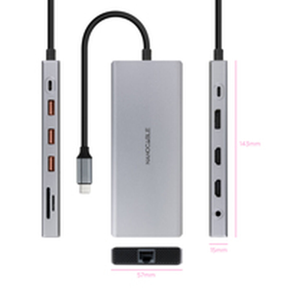 USB Hub NANOCABLE 10.16.4612 Grey 100 W