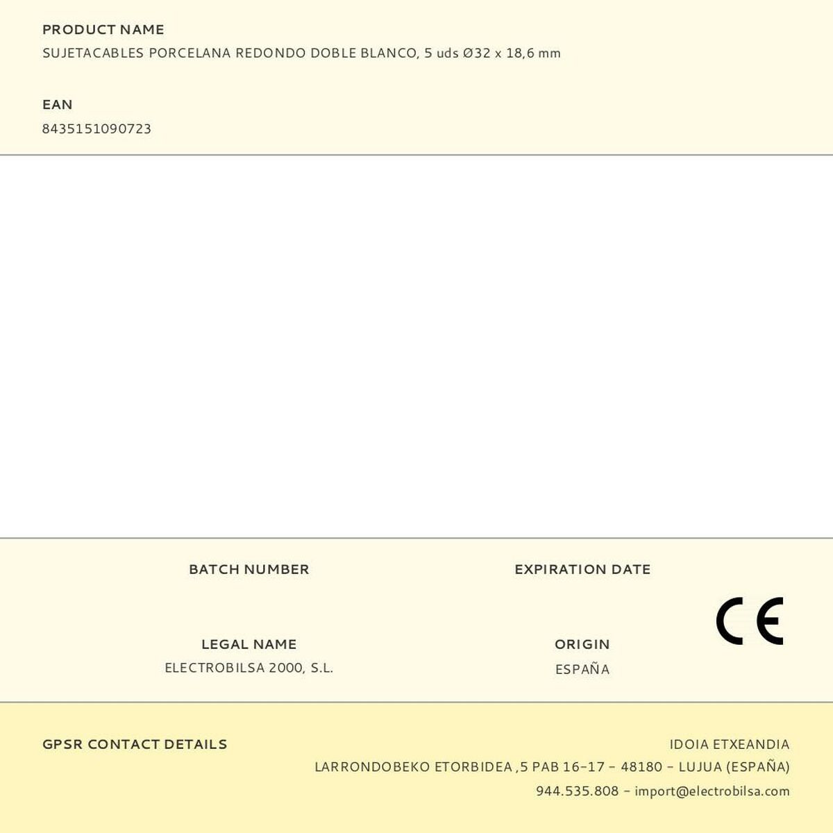 Cable holder F-line White Porcelain 5 Units