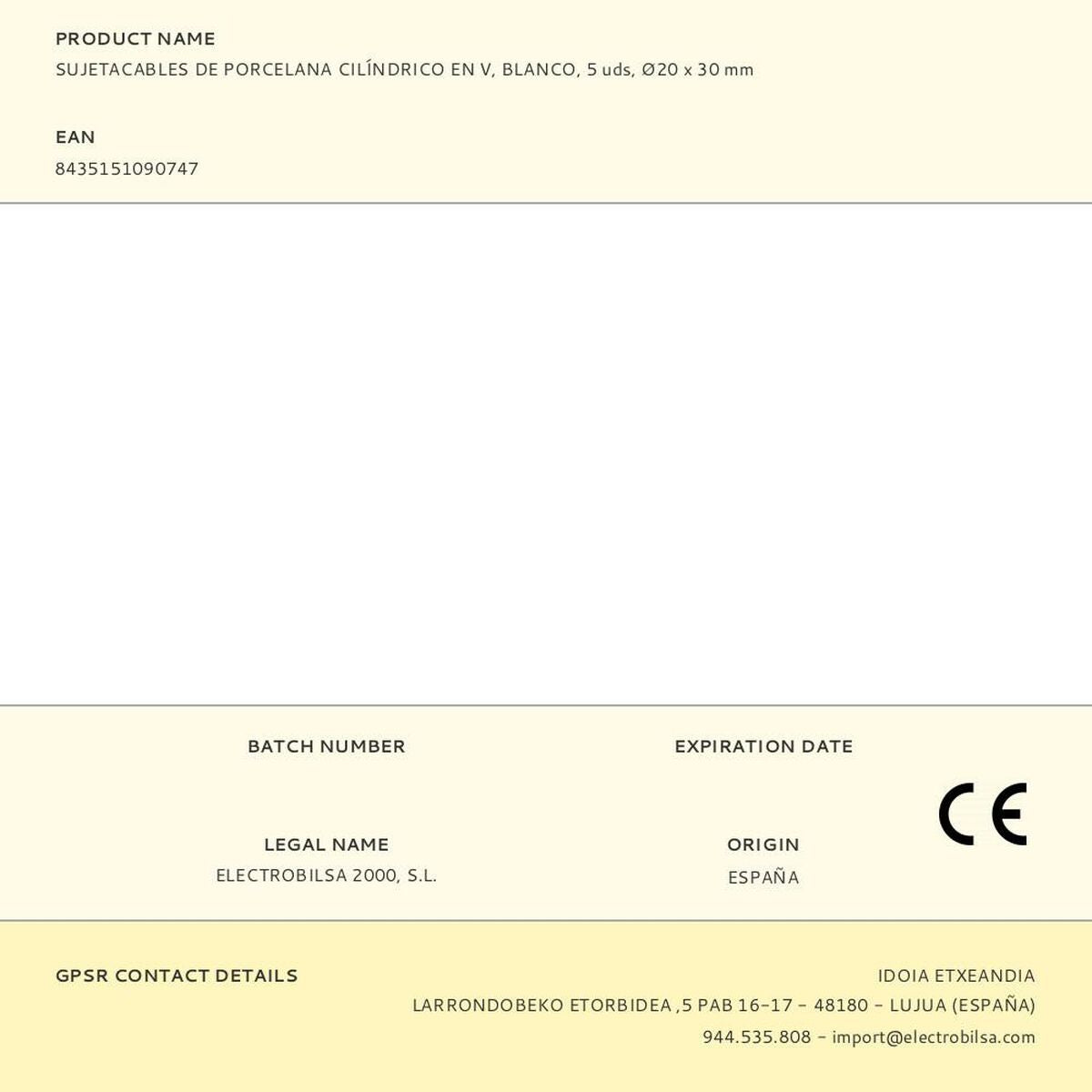 Cable holder F-line White Porcelain 5 Units