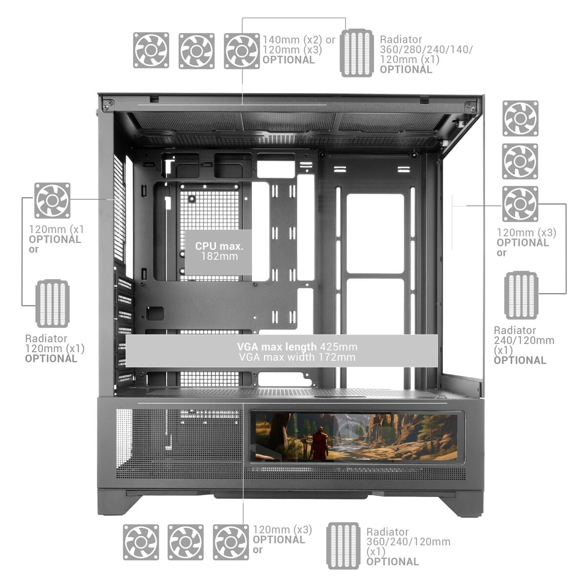 ATX Semi-tower Box Mars Gaming MCLCDX Black